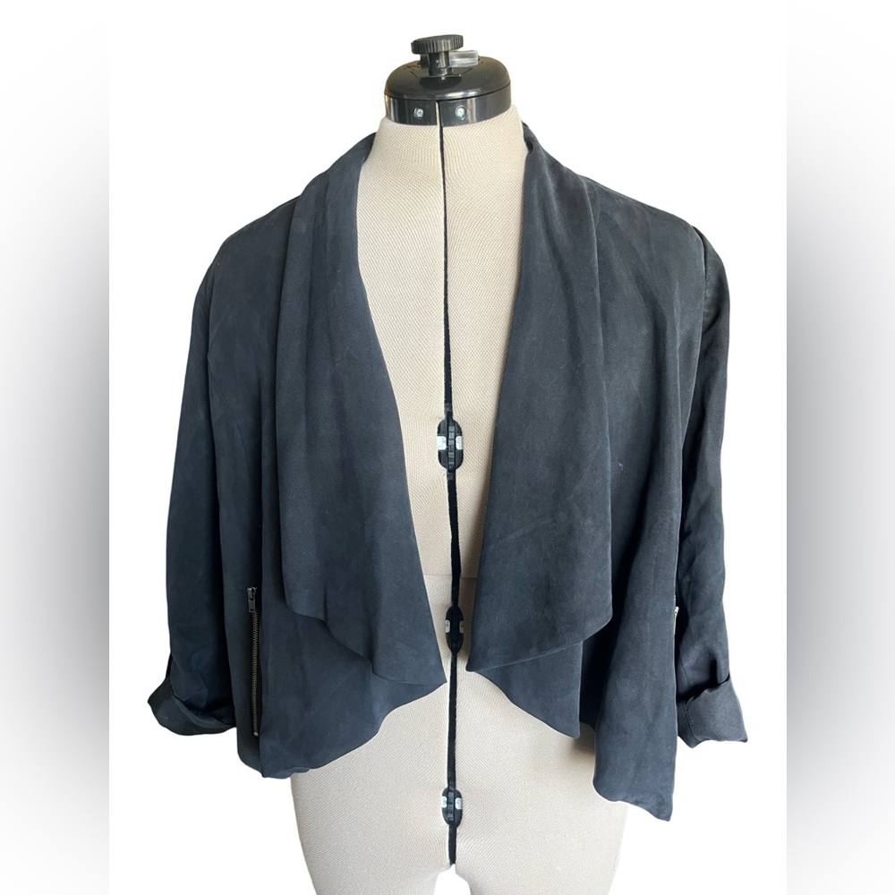 Anthropologie Faux Suede Draped Black Jacket Small